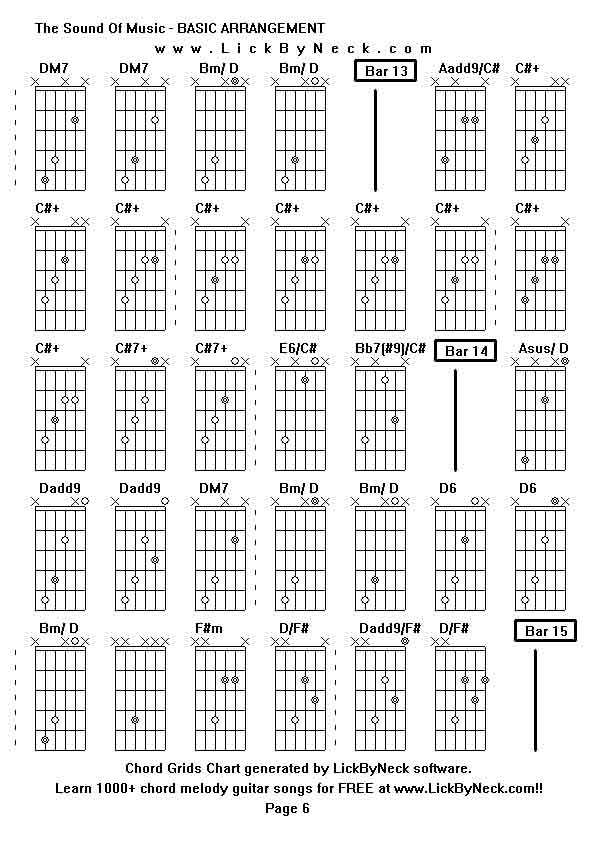 Chord Grids Chart of chord melody fingerstyle guitar song-The Sound Of Music - BASIC ARRANGEMENT,generated by LickByNeck software.